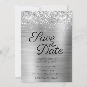 Silver Sparkly Glitter en Ombre Folie Save The Date