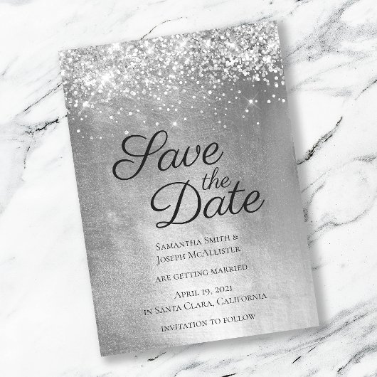 Silver Sparkly Glitter en Shiny Ombre Folie Save The Date