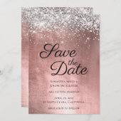 Silver Sparkly Glitter en Shiny Roos Gold Foil Save The Date (Voorkant / Achterkant)