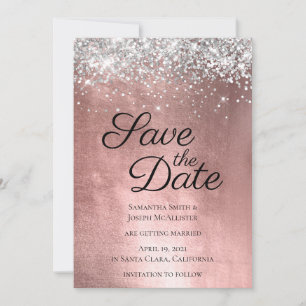 Silver Sparkly Glitter en Shiny Roos Gold Foil Save The Date