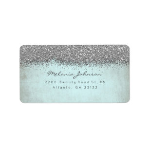 Silver Sparkly Glitter Grungy Aquatic Blue Etiket