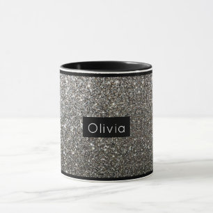 Silver Sparkly Glitter met persoonlijke naam Mok