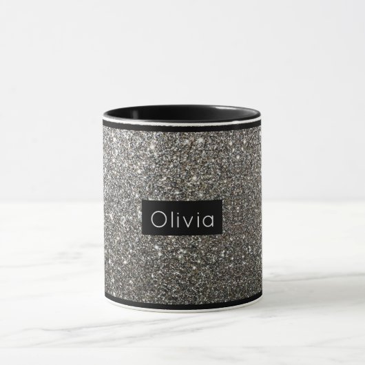 Silver Sparkly Glitter met persoonlijke naam Mok (Midden)