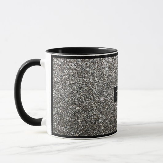 Silver Sparkly Glitter met persoonlijke naam Mok (Links)