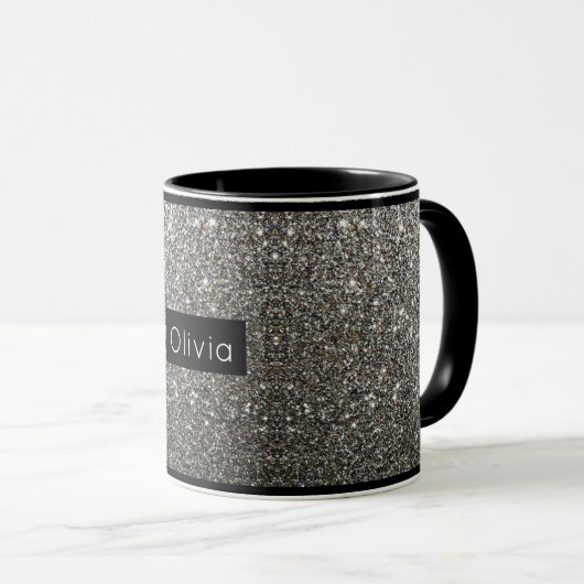 Silver Sparkly Glitter met persoonlijke naam Mok (Voorkant rechts)