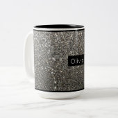 Silver Sparkly Glitter met persoonlijke naam Tweekleurige Koffiemok (Voorkant links)