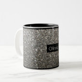 Silver Sparkly Glitter met persoonlijke naam Tweekleurige Koffiemok (Voorkant links)