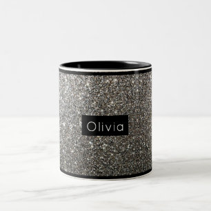Silver Sparkly Glitter met persoonlijke naam Tweekleurige Koffiemok