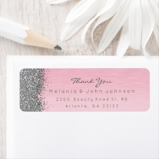 Silver Sparkly Glitter Pink Rose Pastel Etiket (Insitu)