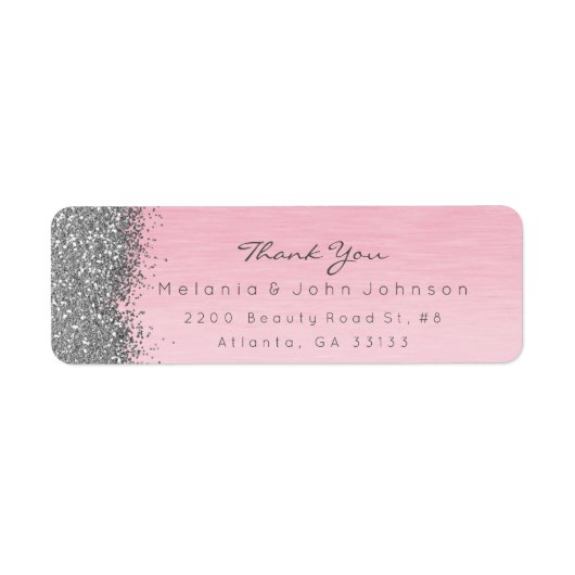 Silver Sparkly Glitter Pink Rose Pastel Etiket (Voorkant)