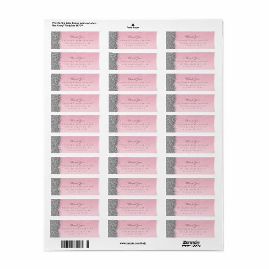 Silver Sparkly Glitter Pink Rose Pastel Etiket (Full Sheet)