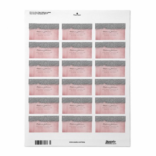 Silver Sparkly Glitter Powder Pink Gold Etiket (Full Sheet)