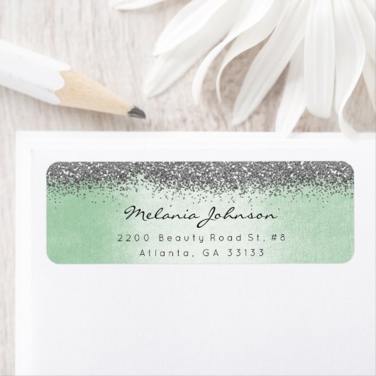 Silver Sparkly Glitter Silver Mint Green Metallic Etiket (Insitu)