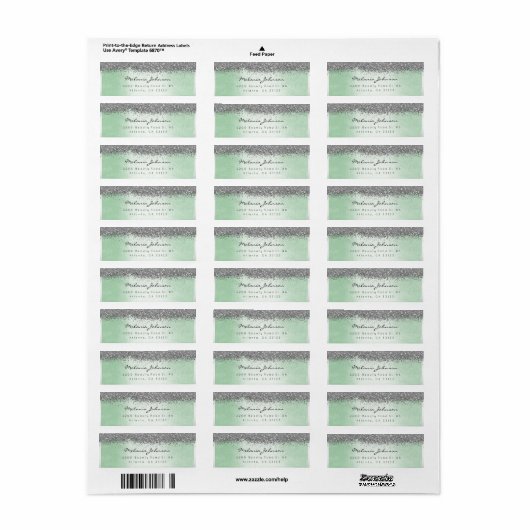 Silver Sparkly Glitter Silver Mint Green Metallic Etiket (Full Sheet)