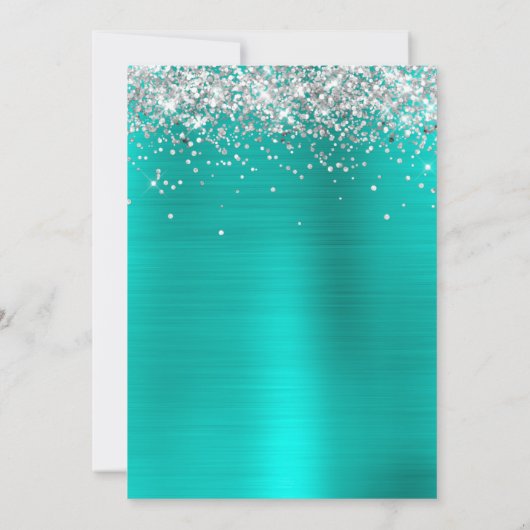 Silver Sparkly Glitter Turquoise Ombre Folie Save The Date (Achterkant)