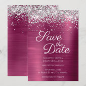 Silver Sparkly Glitter Wine Ombre Folie Save The Date (Voorkant / Achterkant)