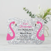 Silver Sparkly Let's Flamingle Verjaardag Uitnodig Kaart (Staand voorkant)
