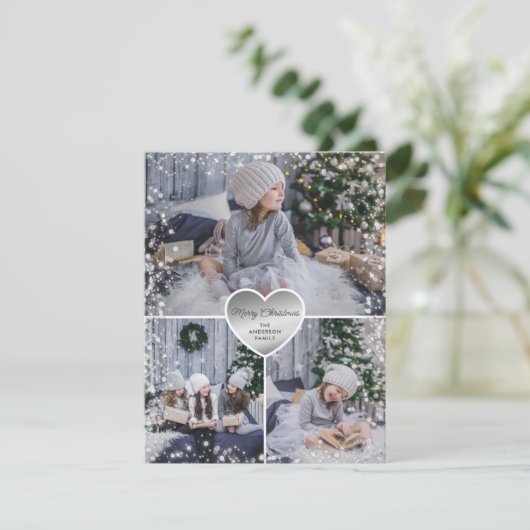 Silver Sparkly Photo Merry Kerstry Feestdagenkaart (Staand voorkant)