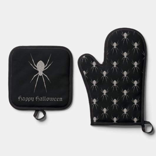 Silver Spider Halloween Ovenwant & Pannenlap Set (Voorkant)