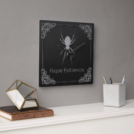 Silver Spider Halloween Vierkante Klok