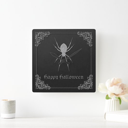 Silver Spider Halloween Vierkante Klok (Huis)