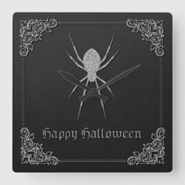 Silver Spider Halloween Vierkante Klok