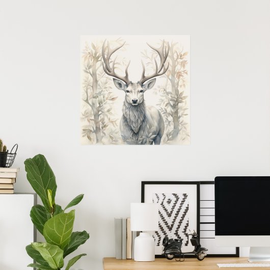 Silver Spirit Animal Stag Poster (Thuiskantoor)