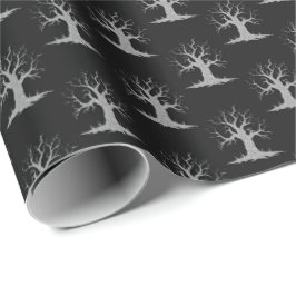 Silver Spooky Tree Halloween Cadeaupapier