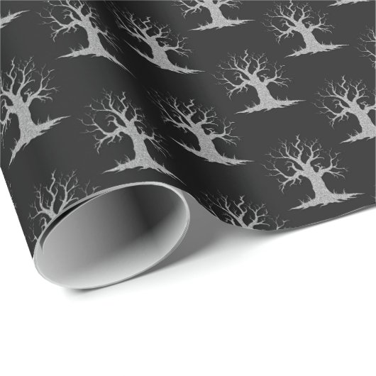 Silver Spooky Tree Halloween Cadeaupapier (Rol Hoek)