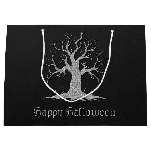Silver Spooky Tree Halloween Groot Cadeauzakje (Voorkant)