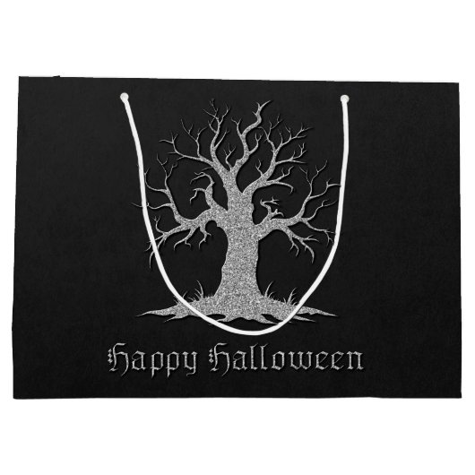 Silver Spooky Tree Halloween Groot Cadeauzakje (Achterkant)
