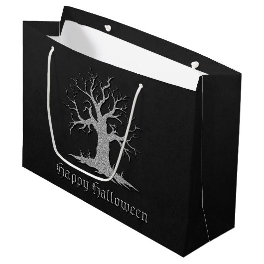 Silver Spooky Tree Halloween Groot Cadeauzakje (Voorkant Gekanteld)