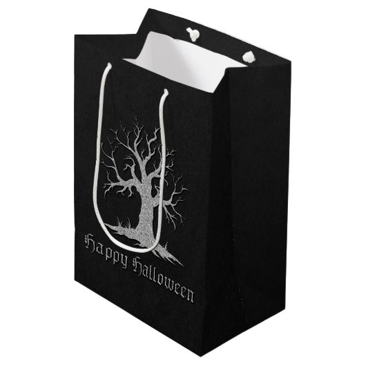 Silver Spooky Tree Halloween Medium Cadeauzakje (Voorkant Gekanteld)