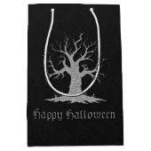 Silver Spooky Tree Halloween Medium Cadeauzakje (Voorkant)