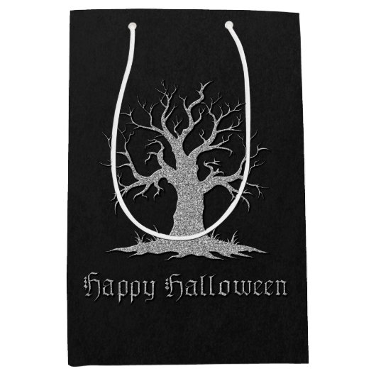 Silver Spooky Tree Halloween Medium Cadeauzakje (Voorkant)