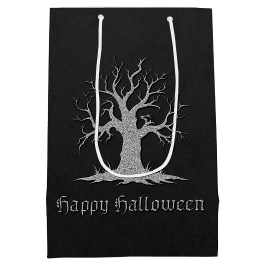 Silver Spooky Tree Halloween Medium Cadeauzakje (Achterkant)