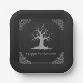 Silver Spooky Tree Halloween Papieren Bordje (Voorkant)