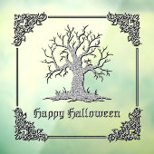 Silver Spooky Tree Halloween Raamsticker (Vel 3)