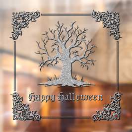 Silver Spooky Tree Halloween Raamsticker