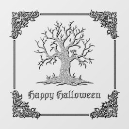 Silver Spooky Tree Halloween Raamsticker