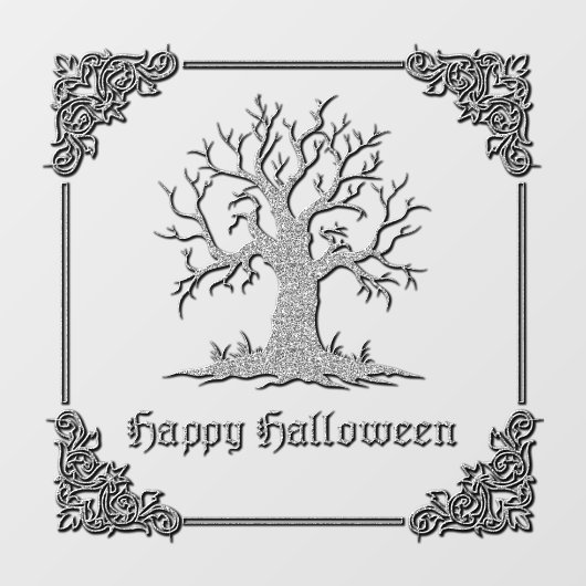 Silver Spooky Tree Halloween Raamsticker (Vel)