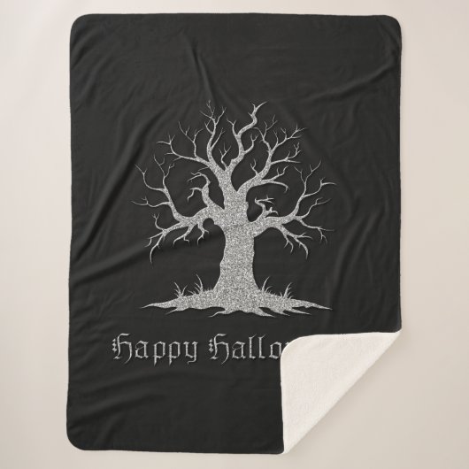 Silver Spooky Tree Halloween Sherpa Deken (Voorkant)