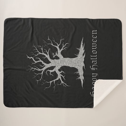 Silver Spooky Tree Halloween Sherpa Deken (Voorkant (horizontaal))