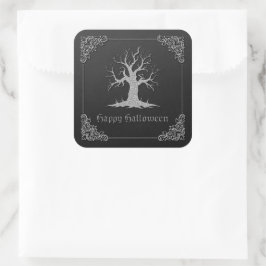 Silver Spooky Tree Halloween Vierkante Sticker