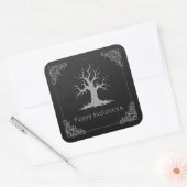 Silver Spooky Tree Halloween Vierkante Sticker (Envelop)
