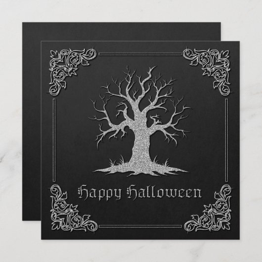 Silver Spooky Tree Halloween Wenskaart (Voorkant / Achterkant)