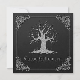 Silver Spooky Tree Halloween Wenskaart