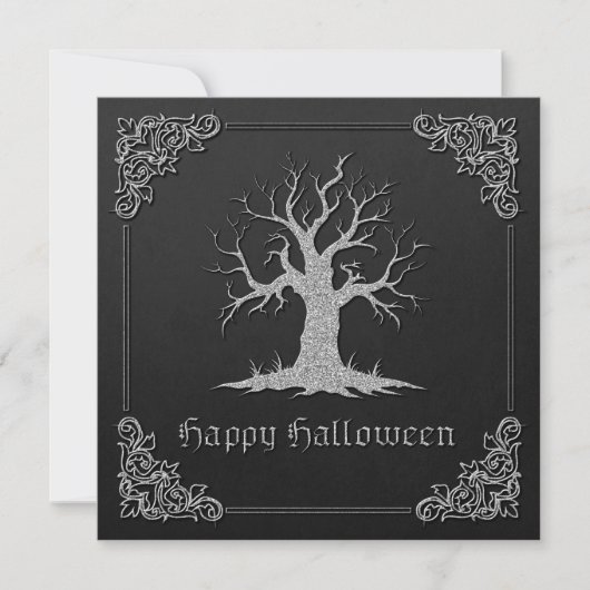 Silver Spooky Tree Halloween Wenskaart (Voorkant)