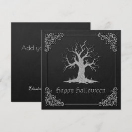 Silver Spooky Tree Halloween Wenskaart