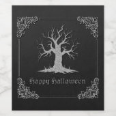 Silver Spooky Tree Halloween Wijn Etiket (Enkel label)